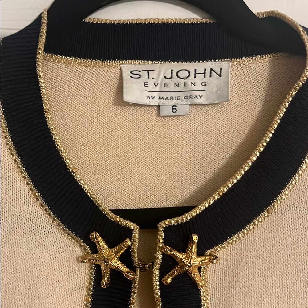 St. John Black and Gold Trim Cardigan